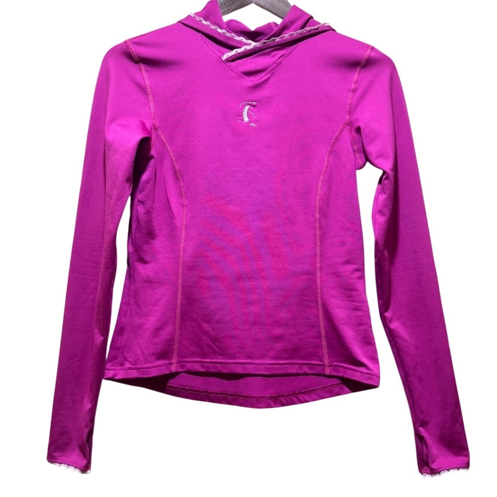 SHEILA MOON Pink Long‎ Sleeve Athletic Shirt Thumbholes Lace Trim Women's Small